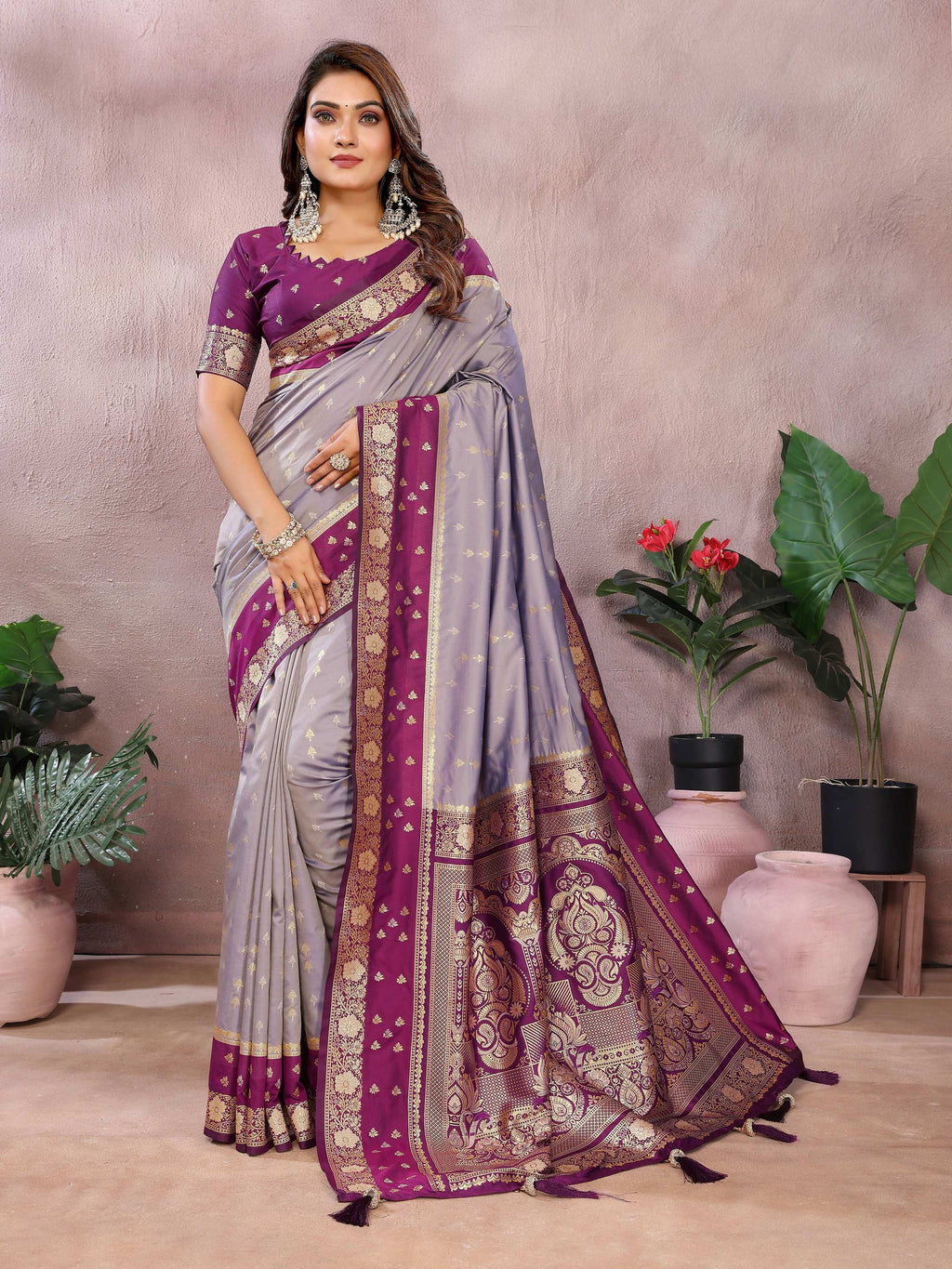 Aastha Fashion Grey Kalamkari Silk Zari Woven Saree | Grocsy