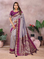 Aastha Fashion Grey Kalamkari Silk Zari Woven Saree | Grocsy