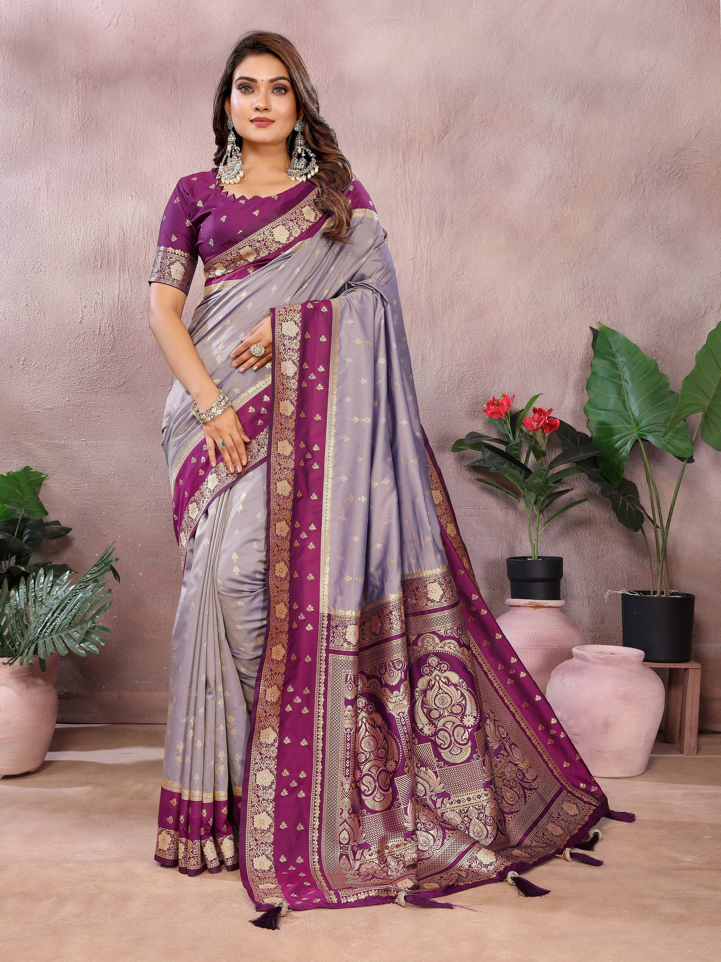 Aastha Fashion Grey Kalamkari Silk Zari Woven Saree | Grocsy