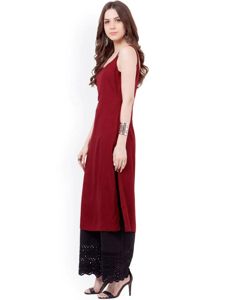 Indya Women Maroon Solid Straight Kurta | Grocsy