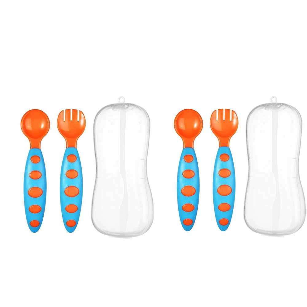 Safe-O-Kid Bpa Free Extra Safe Silicone Feeding/Training Spoon With Box For Baby- Blue & Orange | Grocsy
