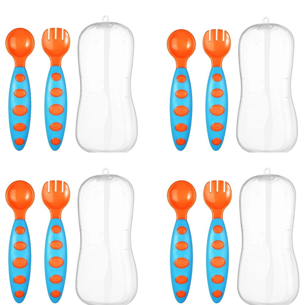 Safe-O-Kid Bpa Free Extra Safe Silicone Feeding/Training Spoon With Box For Baby- Blue & Orange | Grocsy