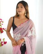 Georgette Pedding Color, Embroidery Work Party Wear Pink Saree - Erisha | Grocsy