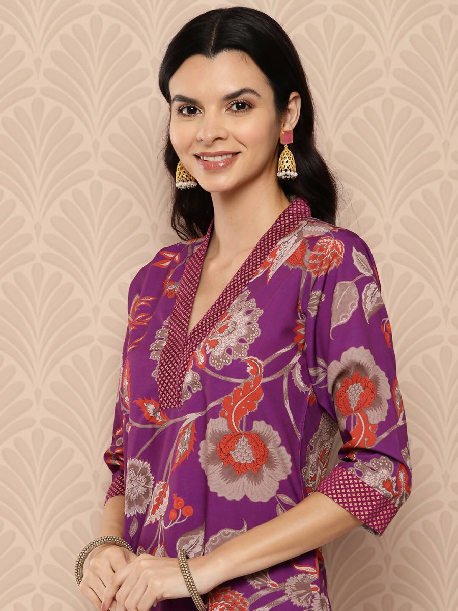 Ahalyaa Women's Traditional wear Kurta Set - Purple | Grocsy