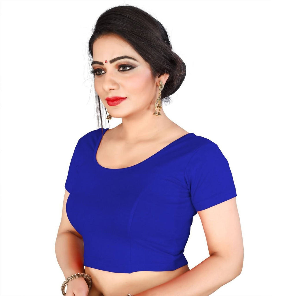 Vamika Blue Lycra Plain Blouse | Grocsy