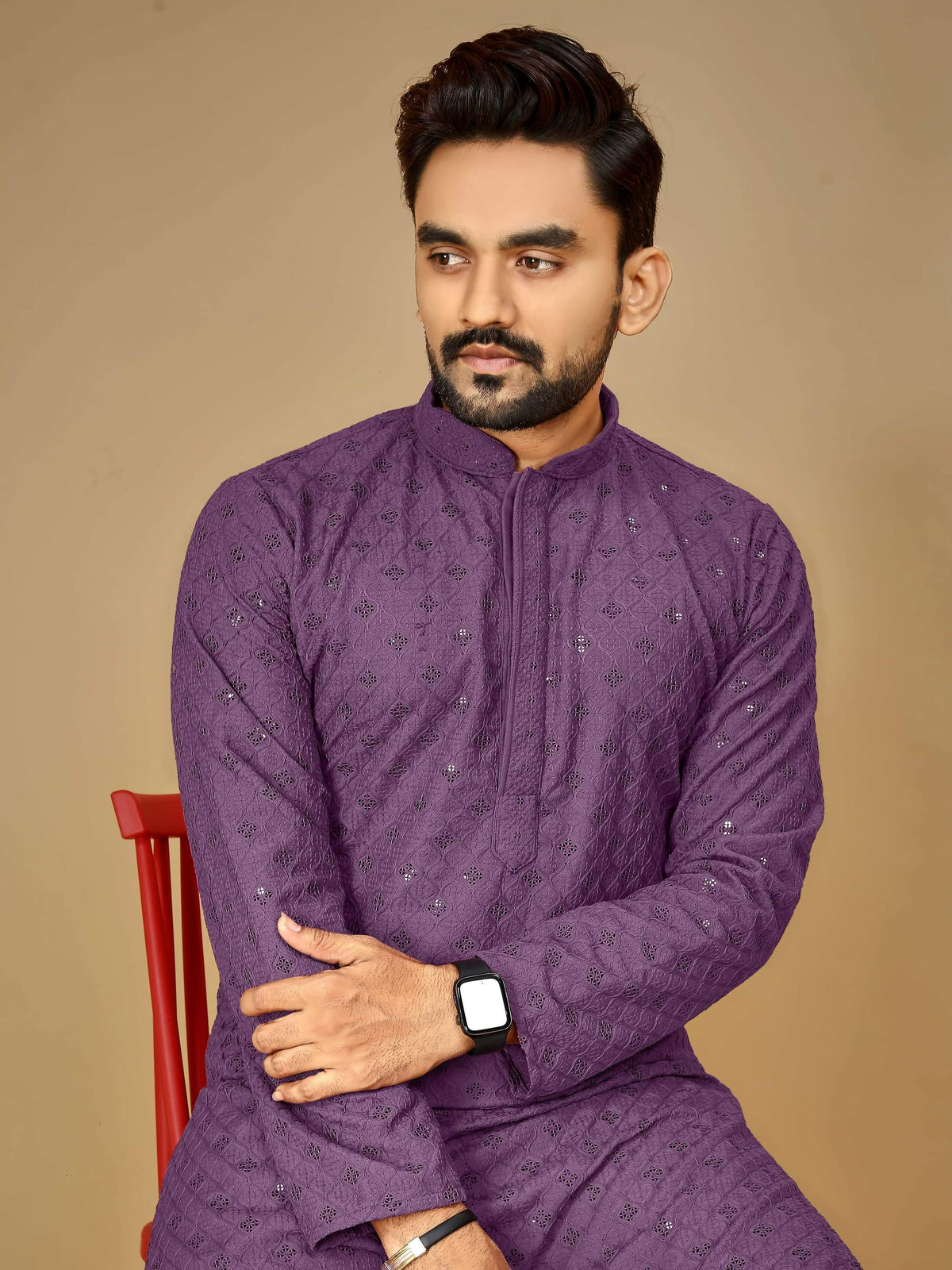 Anaita Lavender Embroidered Rayon Straight Kurta | Grocsy
