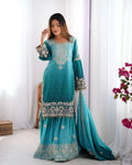 Lehenga Mart Designer Wedding Wear Palazzo Suit For Women - Sky Blue | Grocsy