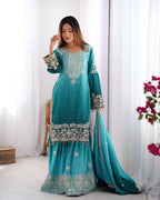 Lehenga Mart Designer Wedding Wear Palazzo Suit For Women - Sky Blue | Grocsy