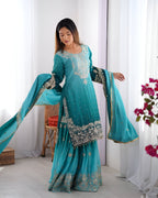 Lehenga Mart Designer Wedding Wear Palazzo Suit For Women - Sky Blue | Grocsy