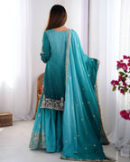 Lehenga Mart Designer Wedding Wear Palazzo Suit For Women - Sky Blue | Grocsy