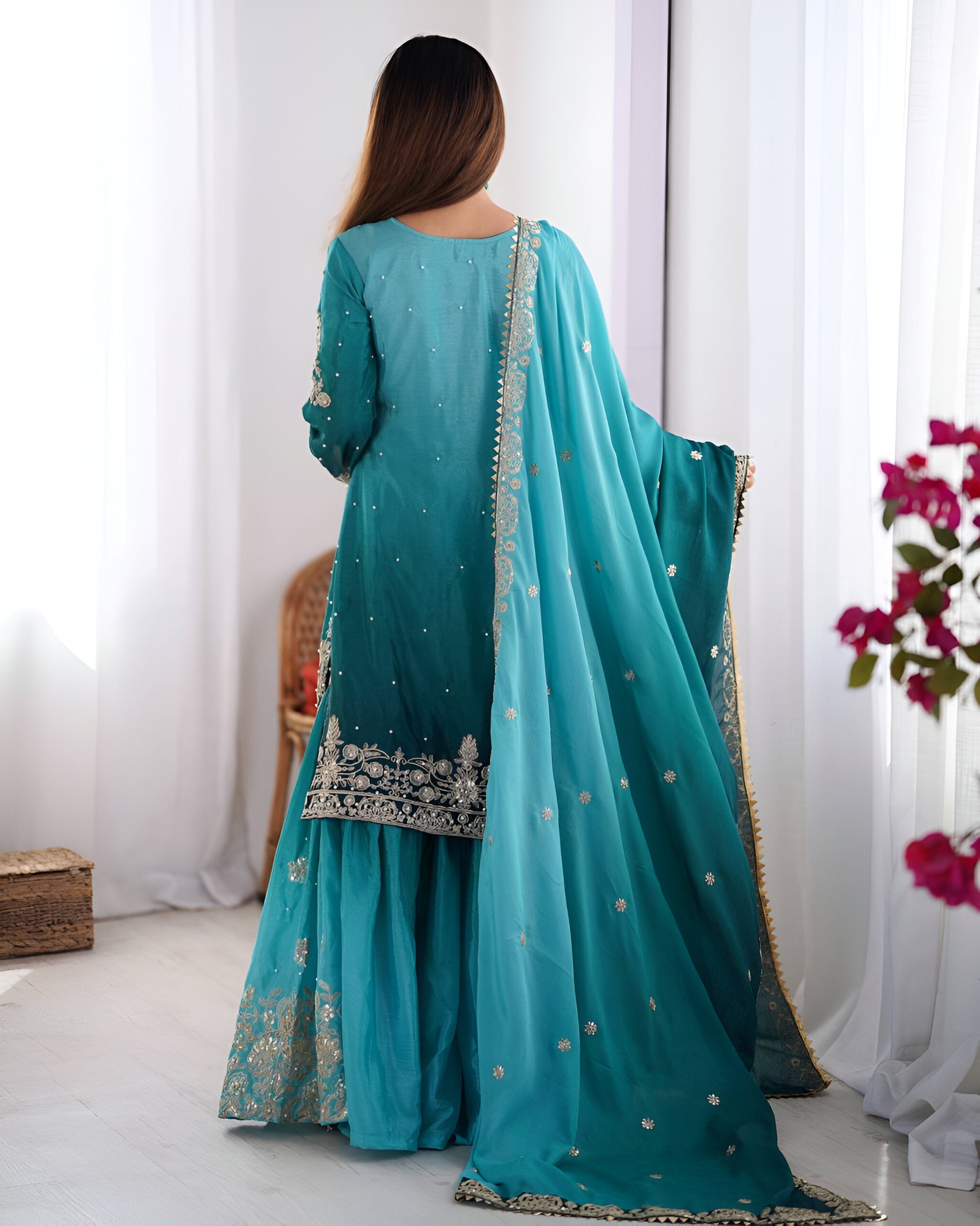 Lehenga Mart Designer Wedding Wear Palazzo Suit For Women - Sky Blue | Grocsy