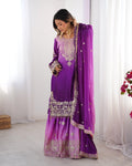 Prazu Fashion Lavender Chinon Silk Sequence With Rivet Moti Palazzo Suit | Grocsy