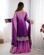 Prazu Fashion Lavender Chinon Silk Sequence With Rivet Moti Palazzo Suit | Grocsy