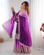 Prazu Fashion Lavender Chinon Silk Sequence With Rivet Moti Palazzo Suit | Grocsy