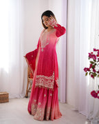 Prazu Fashion Pink Chinon Silk Sequence With Rivet Moti Palazzo Suit | Grocsy