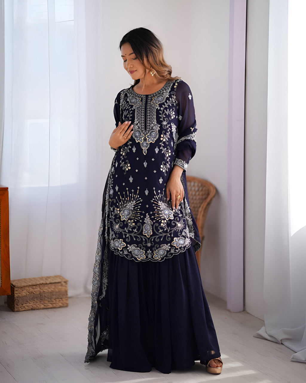Lehenga Mart Designer Wedding Wear Sharara Suit For Women - Blue | Grocsy
