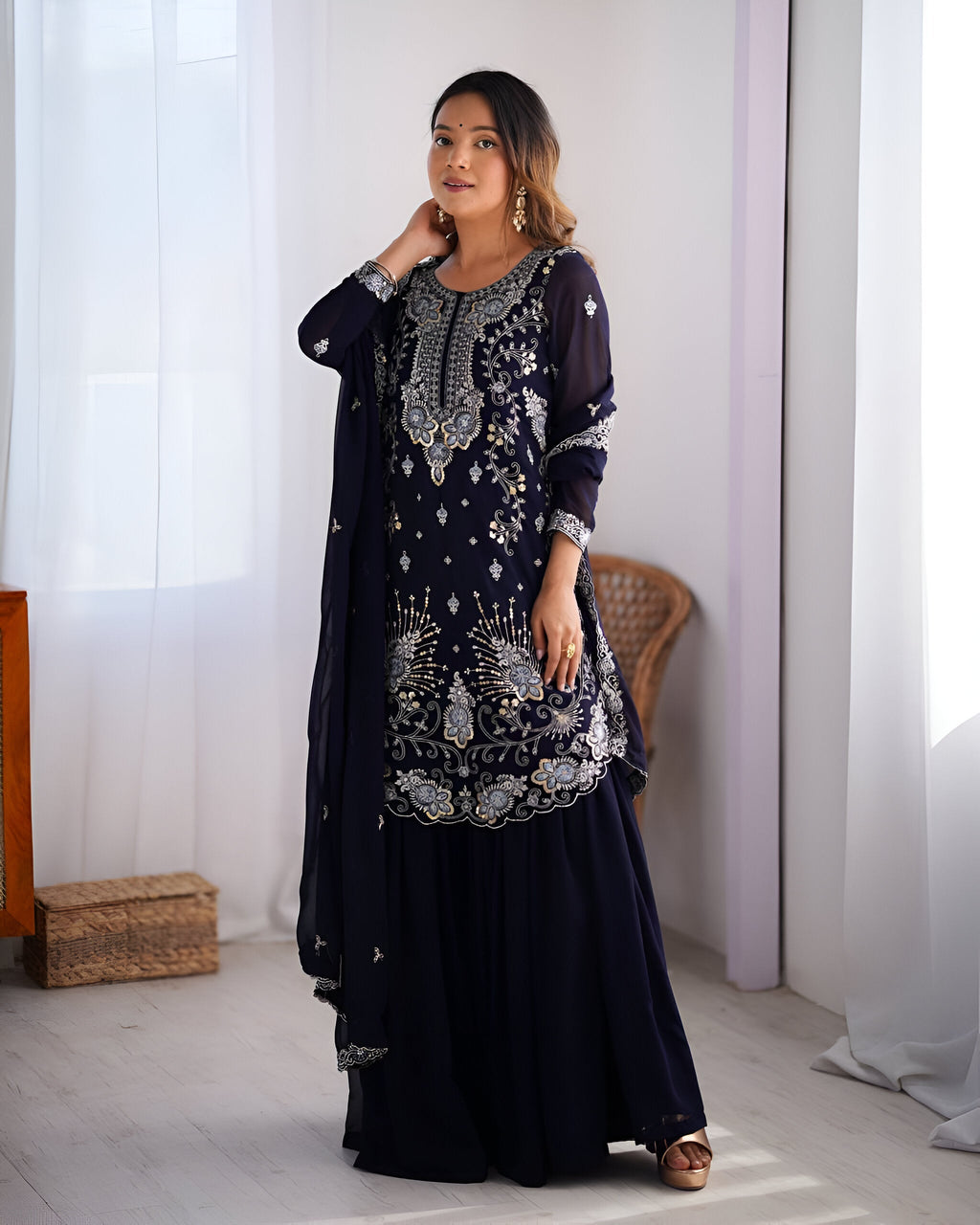 Lehenga Mart Designer Wedding Wear Sharara Suit For Women - Blue | Grocsy