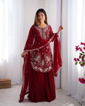 Lehenga Mart Designer Wedding Wear Sharara Suit For Women - Red | Grocsy