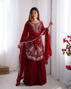 Lehenga Mart Designer Wedding Wear Sharara Suit For Women - Red | Grocsy