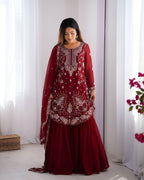 Lehenga Mart Designer Wedding Wear Sharara Suit For Women - Red | Grocsy