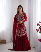 Lehenga Mart Designer Wedding Wear Sharara Suit For Women - Red | Grocsy