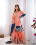 Lehenga Mart Designer Wedding Wear Palazzo Suit For Women - Peach | Grocsy