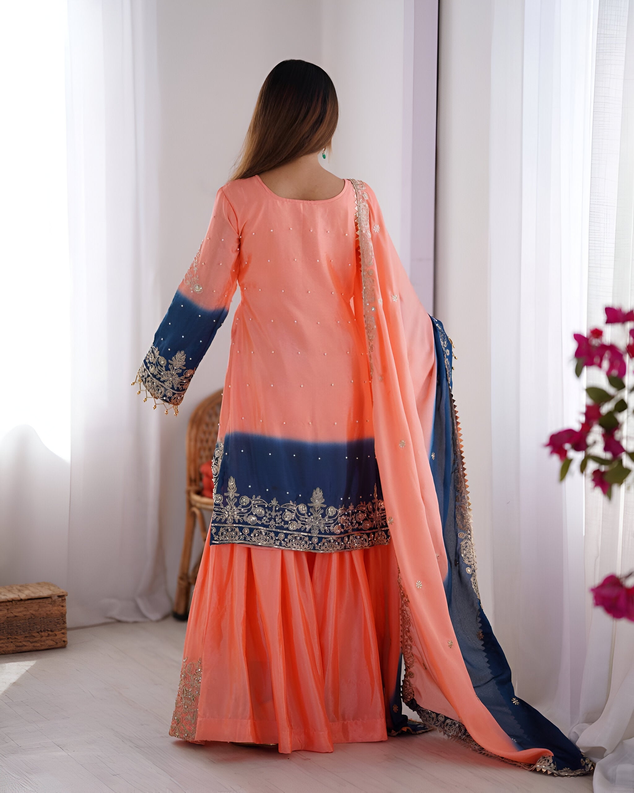 Lehenga Mart Designer Wedding Wear Palazzo Suit For Women - Peach | Grocsy