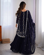 Lehenga Mart Navy Blue Faux Georgette Gorgeous Sharara Suit For Wedding Wear | Grocsy