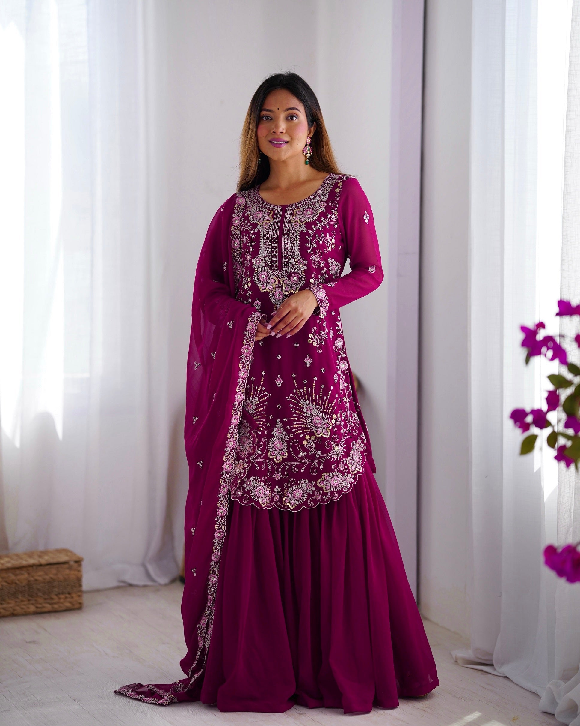 Lehenga Mart Pink Faux Georgette Gorgeous Sharara Suit For Wedding Wear | Grocsy