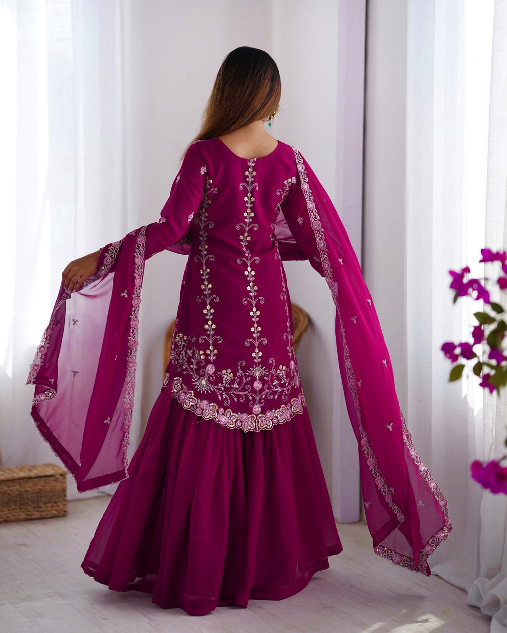 Lehenga Mart Pink Faux Georgette Gorgeous Sharara Suit For Wedding Wear | Grocsy