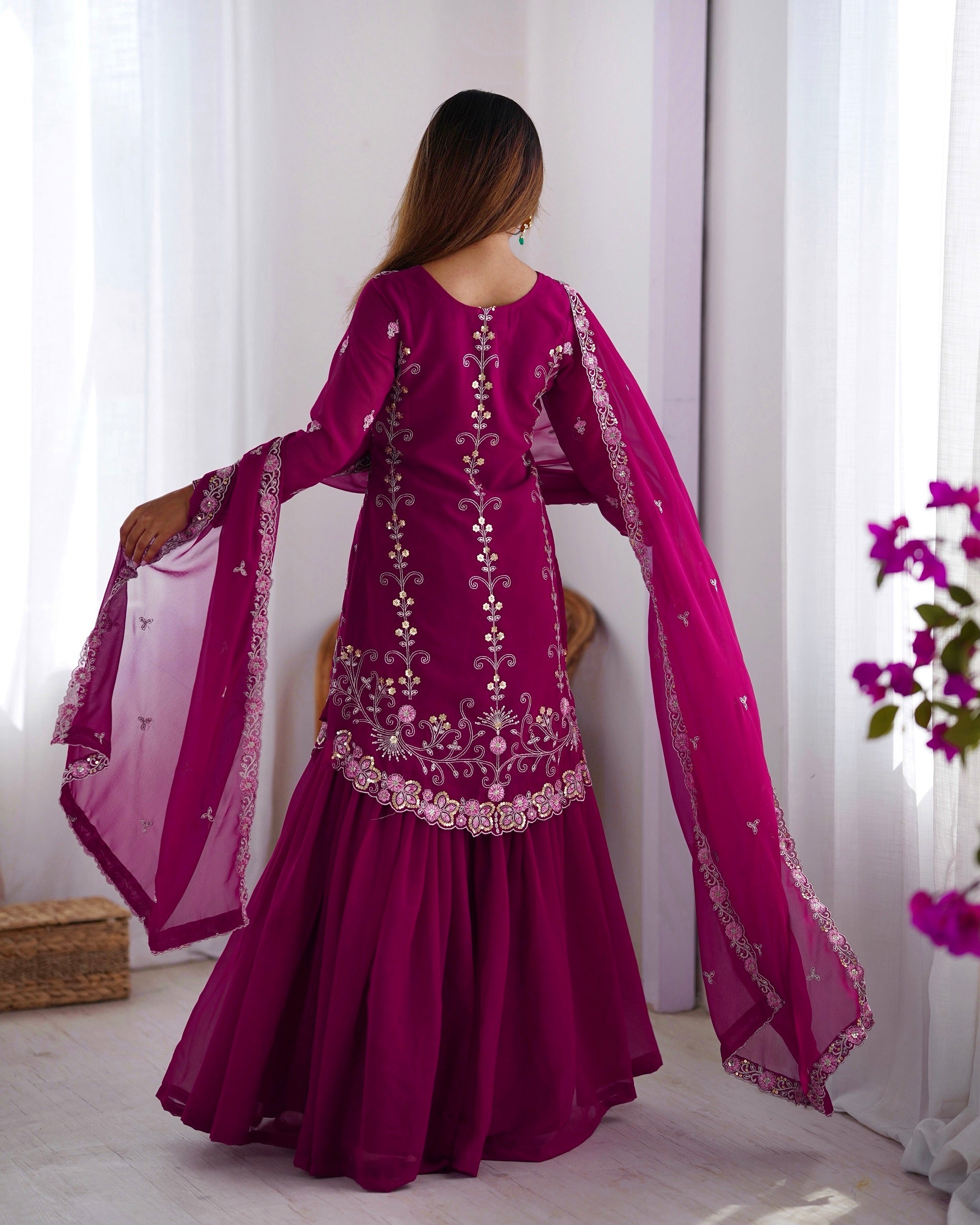 Lehenga Mart Pink Faux Georgette Gorgeous Sharara Suit For Wedding Wear | Grocsy