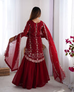 Lehenga Mart Red Faux Georgette Gorgeous Sharara Suit For Wedding Wear | Grocsy