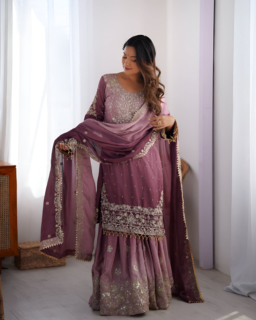 Lehenga Mart Designer Wedding Wear Palazzo Suit For Women - Rust | Grocsy