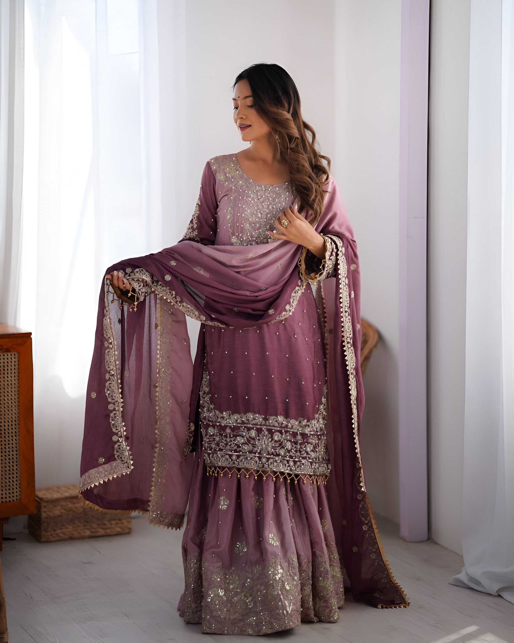 Lehenga Mart Designer Wedding Wear Palazzo Suit For Women - Rust | Grocsy