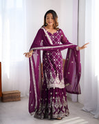 Lehenga Mart Designer Wedding Wear Plazzo Suit for Women - Purple | Grocsy