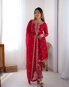 Lehenga Mart Designer Kurta Pant Dupatta - pink | Grocsy