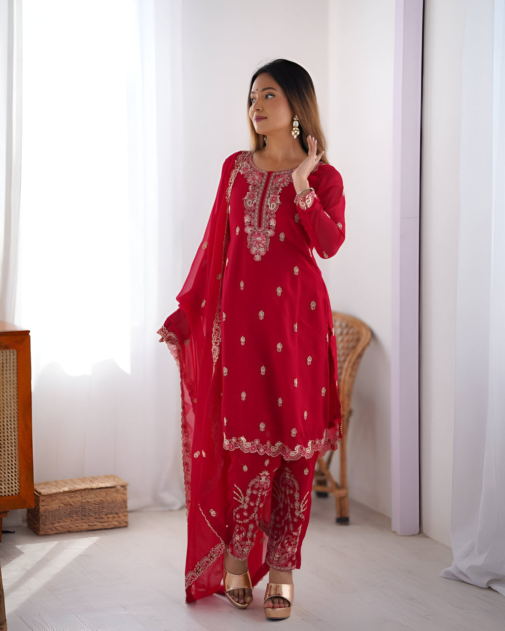 Lehenga Mart Designer Kurta Pant Dupatta - pink | Grocsy