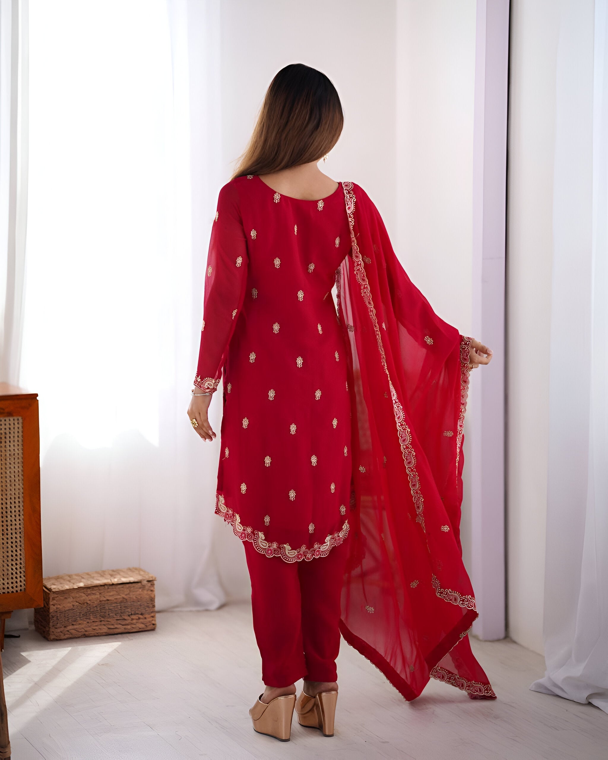 Lehenga Mart Designer Kurta Pant Dupatta - pink | Grocsy