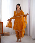 Lehenga Mart Designer Kurta Pant Dupatta - Mustard | Grocsy