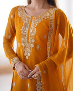 Lehenga Mart Designer Kurta Pant Dupatta - Mustard | Grocsy