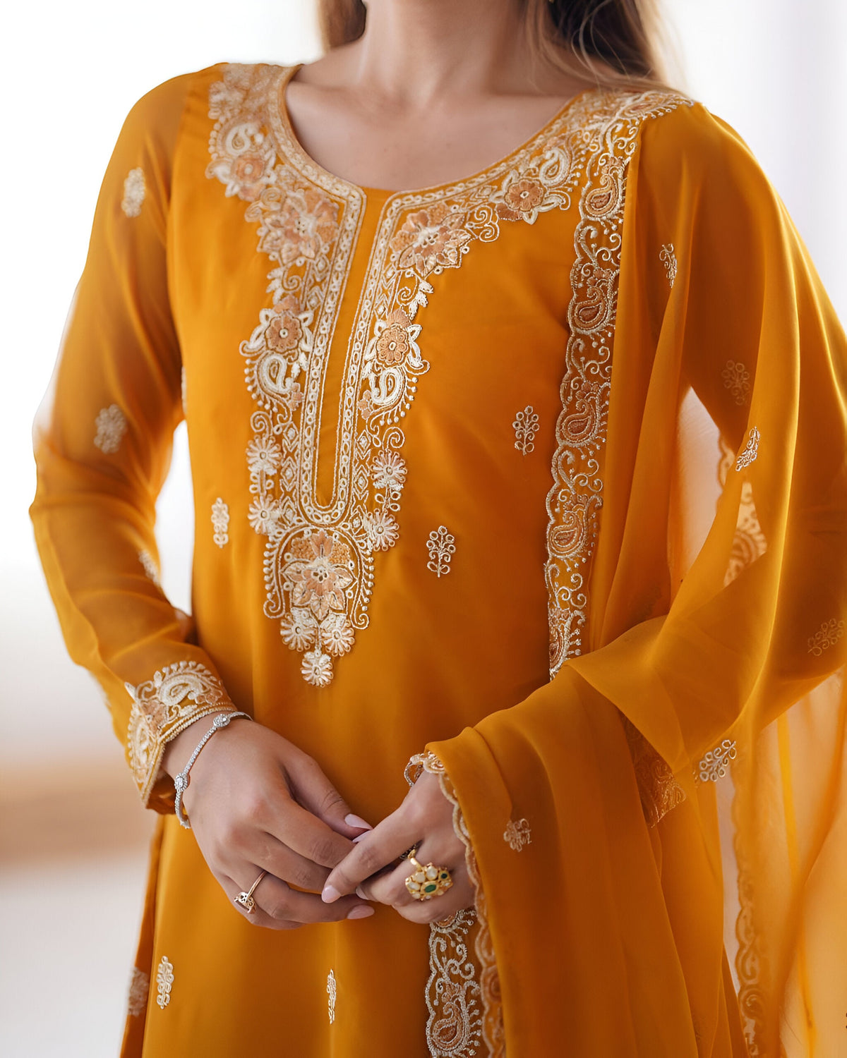 Lehenga Mart Designer Kurta Pant Dupatta - Mustard | Grocsy