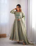 Lehenga Mart Wedding Wear Anarkali Gown With Dupatta - Green | Grocsy