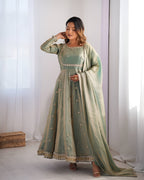 Lehenga Mart Wedding Wear Anarkali Gown With Dupatta - Green | Grocsy
