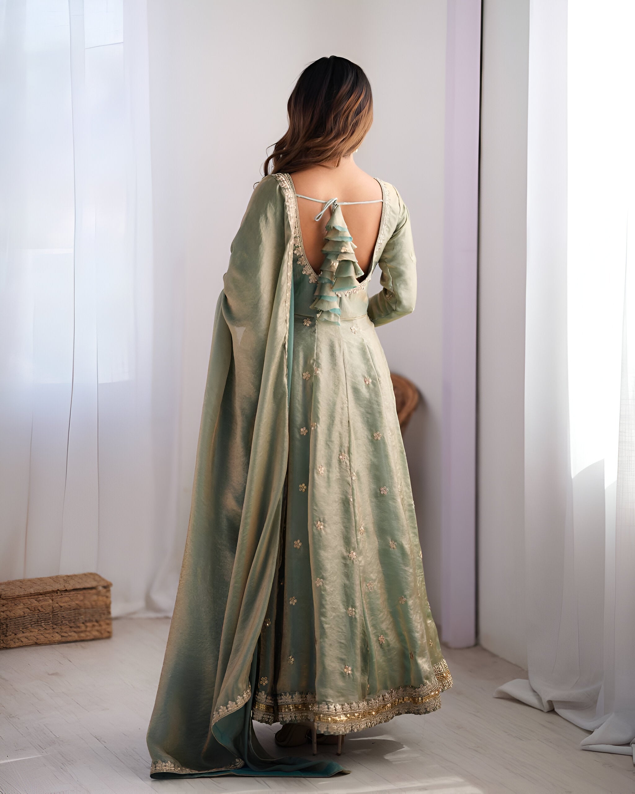 Lehenga Mart Wedding Wear Anarkali Gown With Dupatta - Green | Grocsy