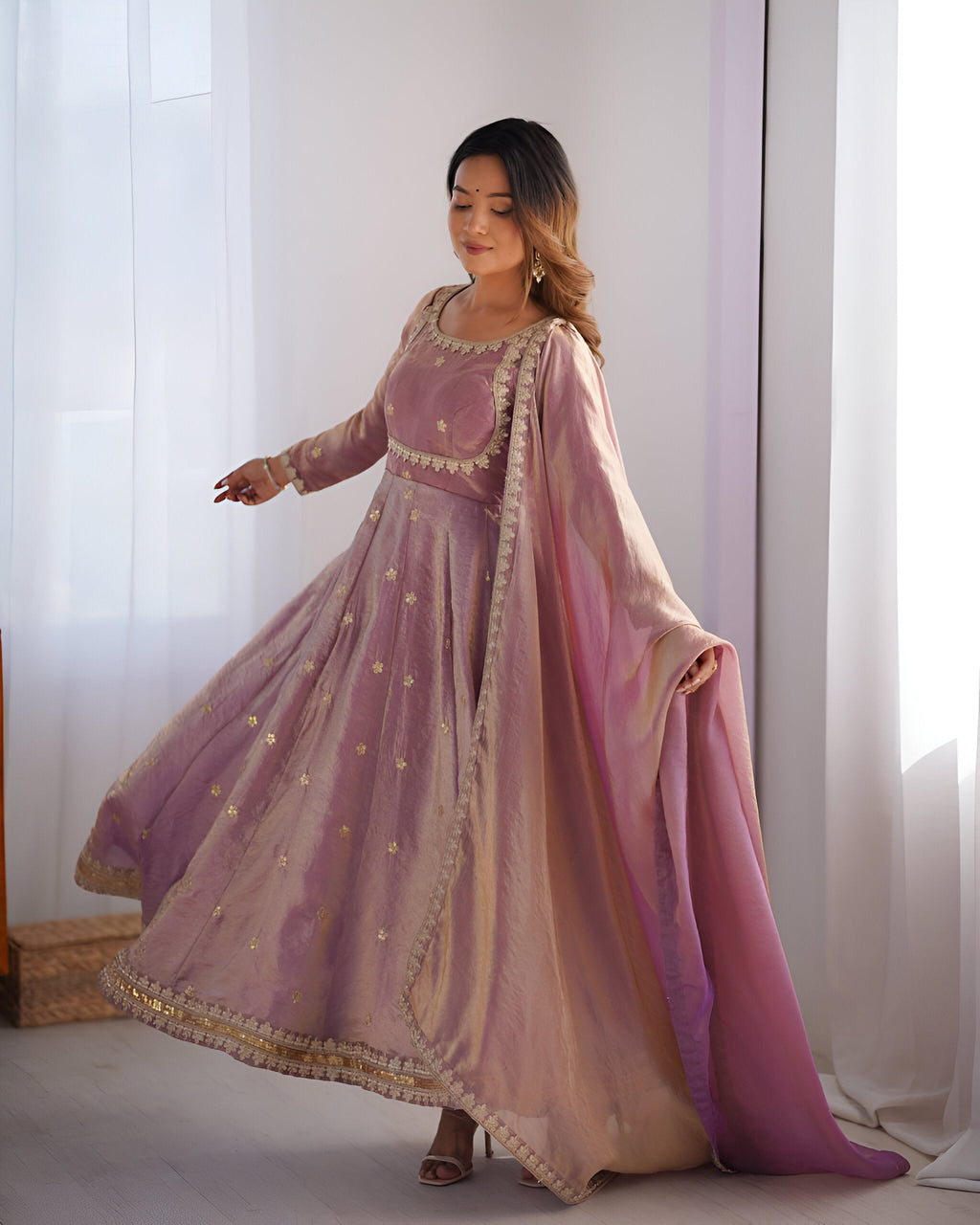 Lehenga Mart Wedding Wear Anarkali Gown With Dupatta - pink | Grocsy