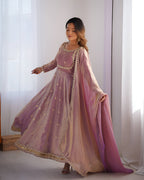 Lehenga Mart Wedding Wear Anarkali Gown With Dupatta - pink | Grocsy
