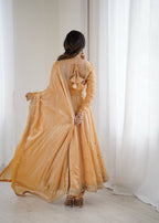 Prazu Fashion Light Golden Fandy Silk Coding With Sequence Work Wedding Wear Anarkali Suit | Grocsy