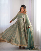 Prazu Fashion Olive Green Fandy Silk Coding With Sequence Work Wedding Wear Anarkali Suit | Grocsy