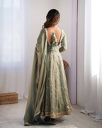Prazu Fashion Olive Green Fandy Silk Coding With Sequence Work Wedding Wear Anarkali Suit | Grocsy