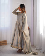Prazu Fashion Silver Grey Fandy Silk Coding With Sequence Work Wedding Wear Anarkali Suit | Grocsy